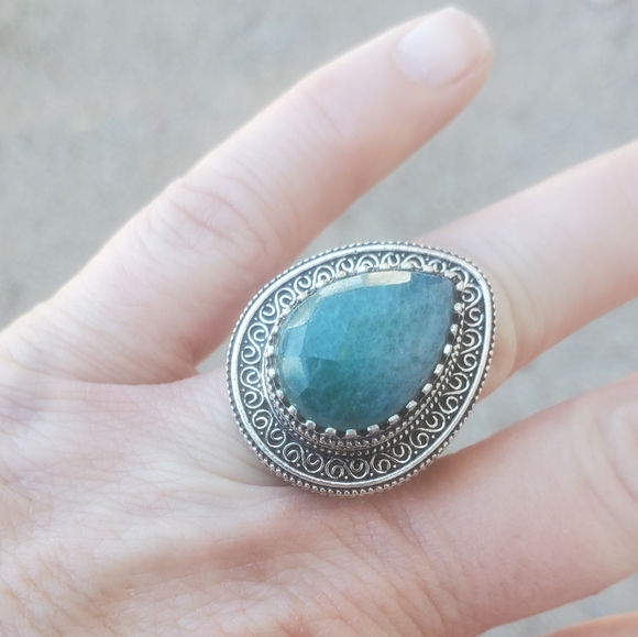 New Green Aventurine Antique Design 925 Silver Statement Ring. - Picture 10 of 16